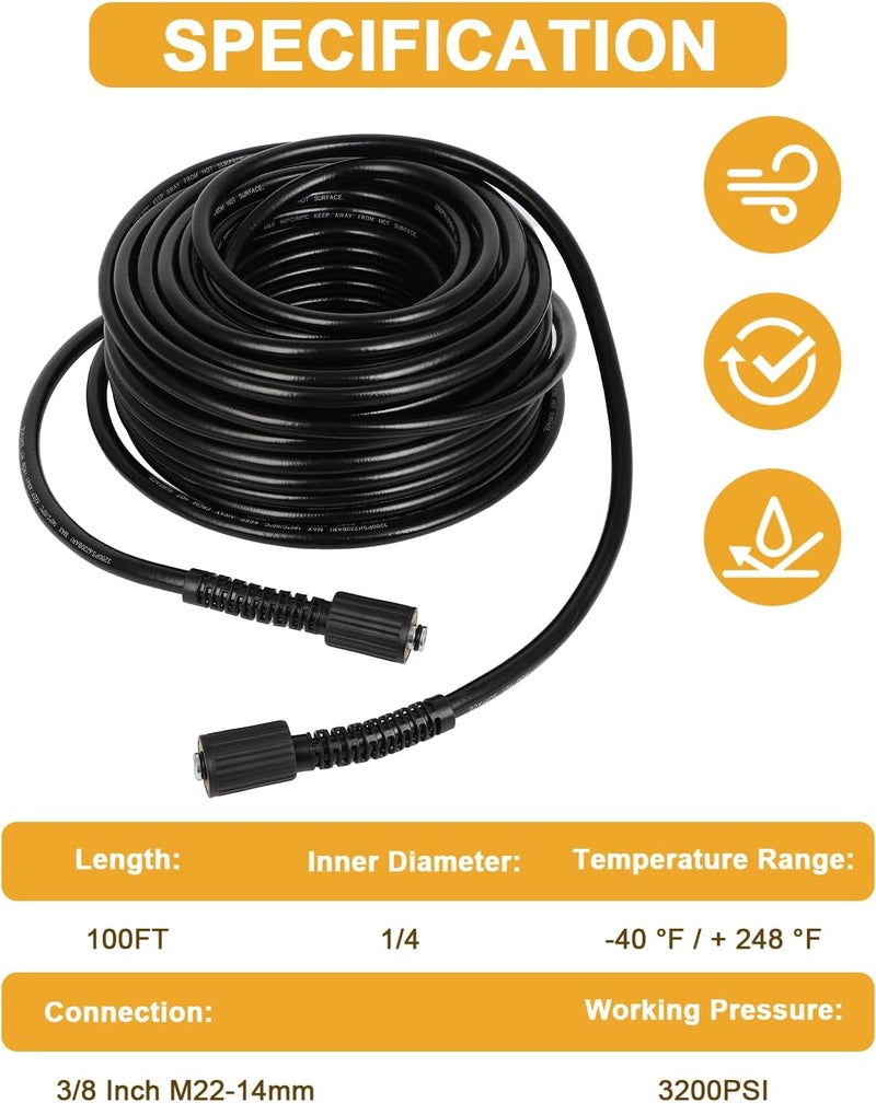 OCPTY 3200PSI Black PVC Hose 100ft [30M] M22 plug-in rods at both ends,copper nuts - Image 3